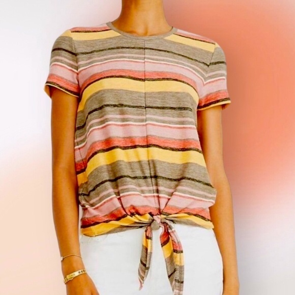 Madewell Texture and Thread Striped Short Sleeve Tie Front Tee S